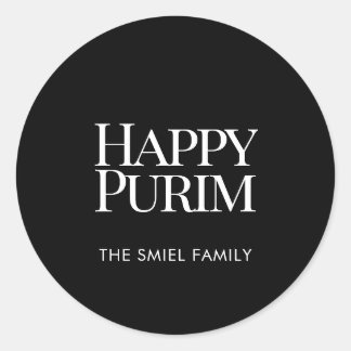 Redondo Adesivo Feliz Purim Nome de Família Clássico