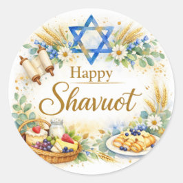 Redondo Adesivo Feliz Shavuot, Estrela de Davi