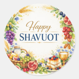 Redondo Adesivo Feliz Shavuot, Sete Espécies Decorativas