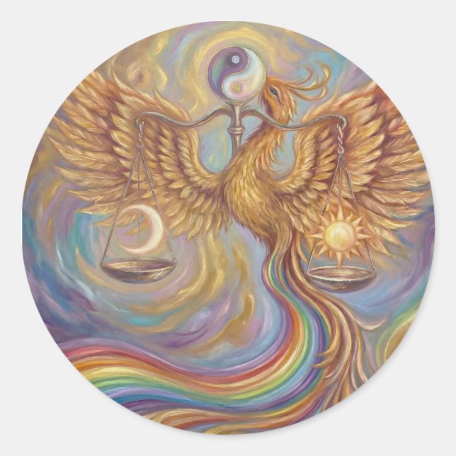 Redondo Adesivo Fênix Equilíbrio Yin Yang (Frente)