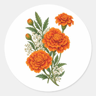 Redondo Adesivo Floral Botânico Calêndula Laranja