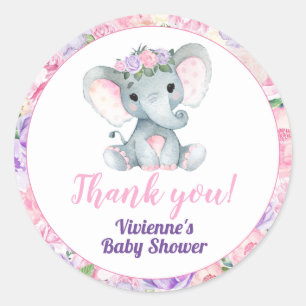 Redondo Adesivo Floral de Elefante de Puprle Rosa Obrigado
