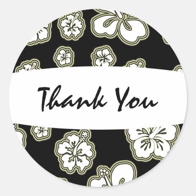 Redondo Adesivo Floral de Hibisco Elegante Branco Bege e P (Frente)