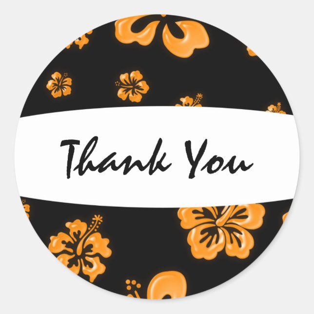 Redondo Adesivo Floral de Hibisco Elegante Laranja e Preto (Frente)