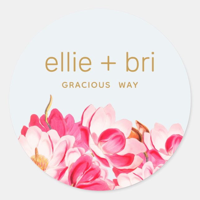 Redondo Adesivo floral de magnólia Watercolor rosa 2" redo (Frente)