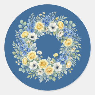 Redondo Adesivo Floral Indigo & Yellow Bloom