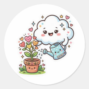 Redondo Adesivo Fofo Kawaii Planta Gentileza Nuvem e FStic