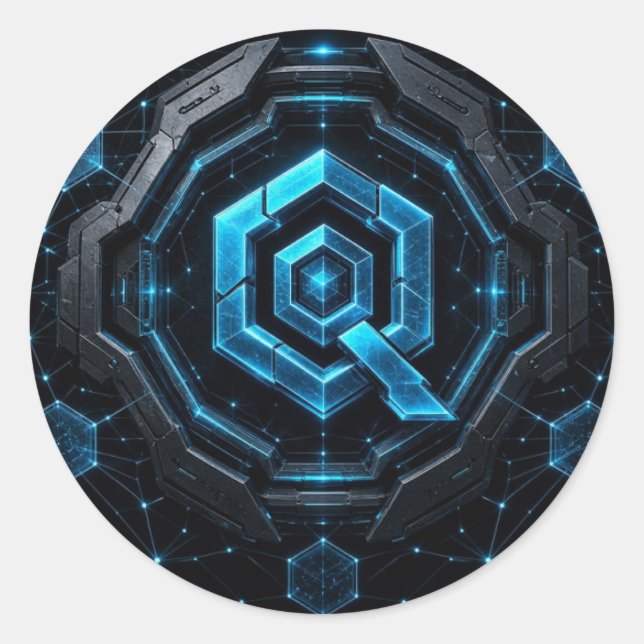 Redondo Adesivo Hexagonal do Circuito Quant Overledger (Frente)