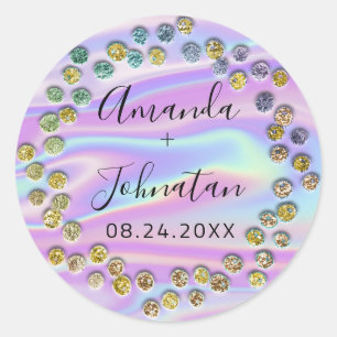 Redondo Adesivo Holográfico Nome Data Rosa Preta Pontos
