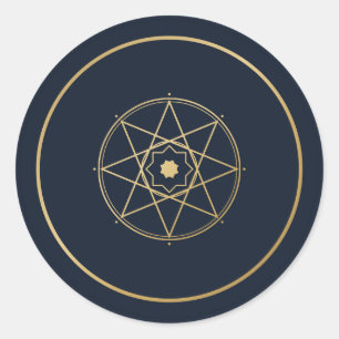 Redondo Adesivo Islâmico Geométrico Azul Marinho Dourado