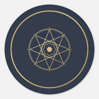 Redondo Adesivo Islâmico Geométrico Azul Marinho Dourado