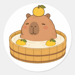 Redondo Adesivo Kawaii Yuzu Banho Onsen Capivara Fofa