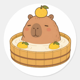 Redondo Adesivo Kawaii Yuzu Banho Onsen Capivara Fofa