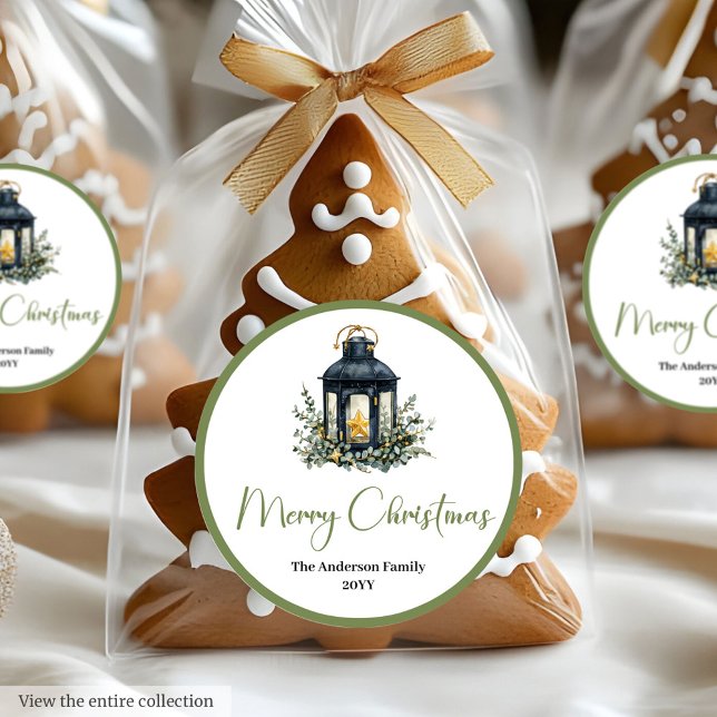 Redondo Adesivo Lanterna de Natal Boho Aquarela Moderna (Boho Watercolor Christmas Lantern Modern Sticker)