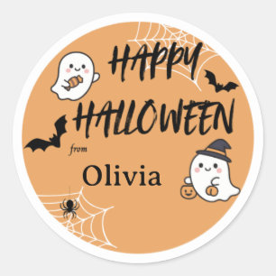 Redondo Adesivo Laranja Feliz Halloween Fofo