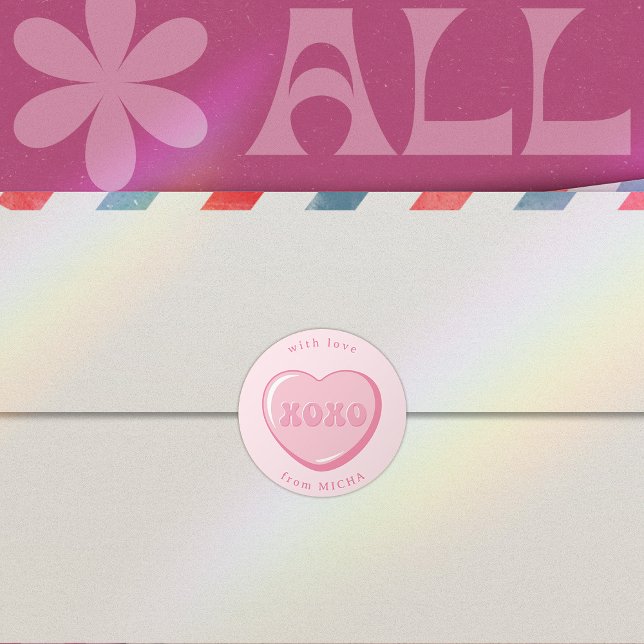 Redondo Adesivo liso de cor doce de Namorados bonito (Criador carregado)