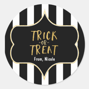 Redondo Adesivo Listrado de Halloween Gold TRUQUE OU TREAT