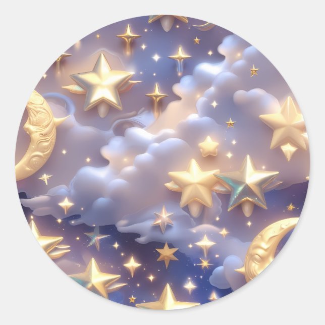 Redondo Adesivo – Lua Celestial Branca de Luxo (Frente)