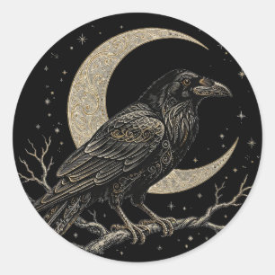 Redondo Adesivo Lua Corvo — Crescente Lua Corvo Gótico D