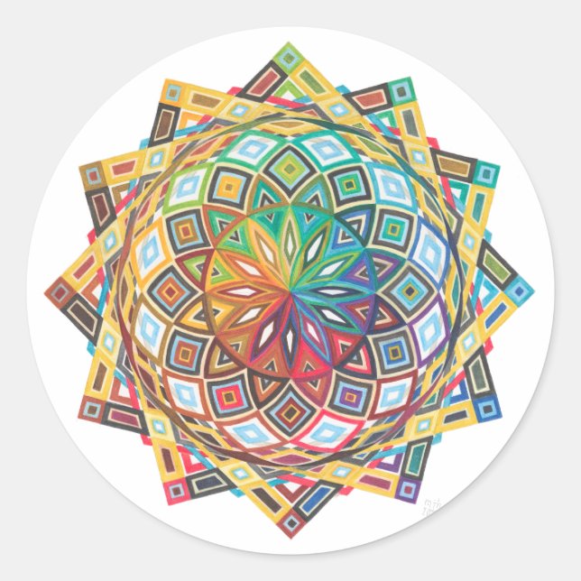 Redondo Adesivo Mandala Geométrico Intricado (Frente)
