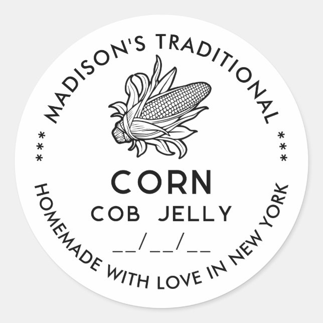 Redondo Adesivo moderno de geleia de espiga de milho com s (Frente)