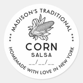 Redondo Adesivo moderno de salsa de milho com símbolo de e