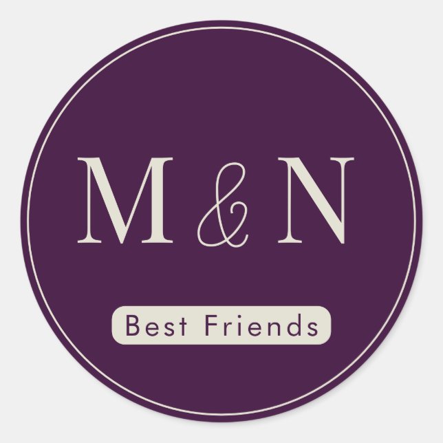 Redondo Adesivo Monograma dos Melhores Amigos Brancos Roxo (Frente)