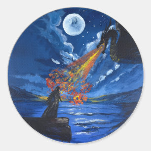 Redondo Adesivo - O dragão - Obra de arte feita à mão