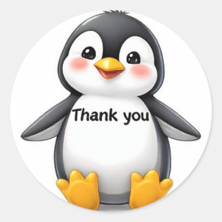 Redondo Adesivo "Obrigado" de Bebê Pinguim Fofo