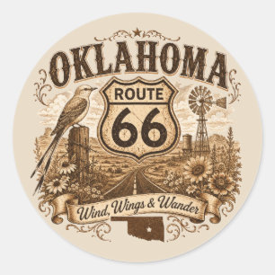 Redondo Adesivo Oklahoma Route 66 Asas do Vento