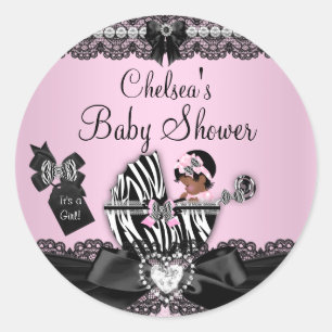 Redondo Adesivo para Chá de Bebê Afro-Americano Zebra & Re