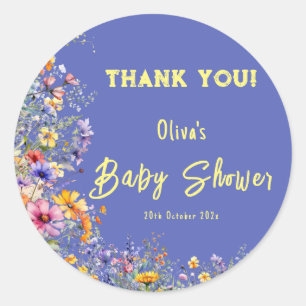 Redondo Adesivo para Chá de Bebê com Flores Silvestres