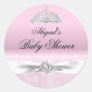 Redondo Adesivo para Chá de Bebê Coroa de Princesa Rosa e 