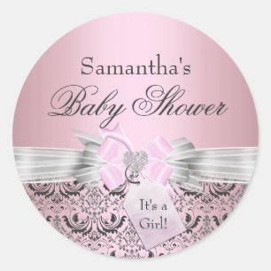 Redondo Adesivo para Chá de Bebê Damask & Tiara Princess
