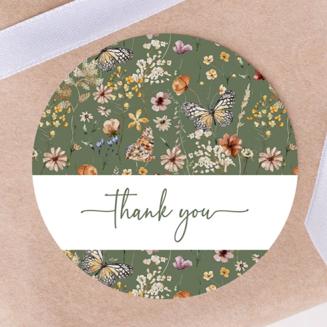 Redondo Adesivo para Chá de Bebê de Flores Silvestres Boho (Sage Green Boho Wildflower Baby Shower Sticker by Painted Paperie
)