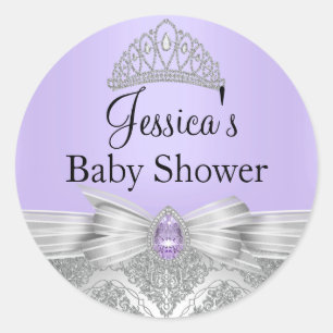 Redondo Adesivo para Chá de Bebê Tiara & Damasco Roxo