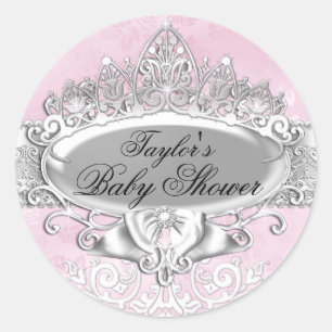 Redondo Adesivo para Chá de Bebê Tiara & Damask Rosa