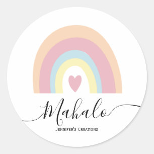 Redondo Adesivo pastel de mahalo arco-íris personalizado