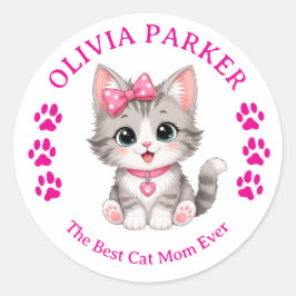 Redondo Adesivo Personalizado de Gata Mãe com Nome Persona