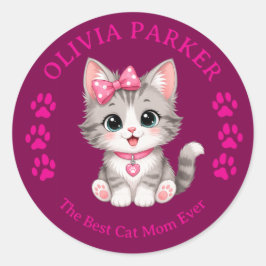 Redondo Adesivo Personalizado de Gata Mãe com Nome Persona