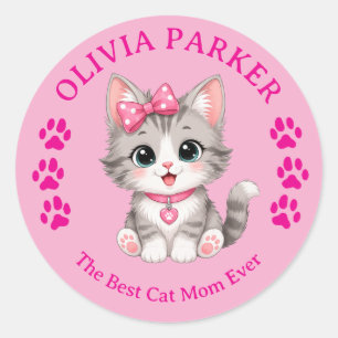 Redondo Adesivo Personalizado de Gata Mãe com Nome Persona