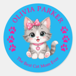 Redondo Adesivo Personalizado de Gata Mãe com Nome Persona