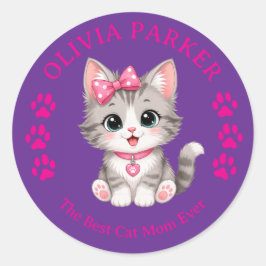 Redondo Adesivo Personalizado de Gata Mãe com Nome Persona