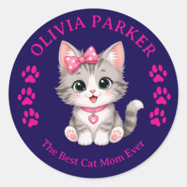 Redondo Adesivo Personalizado de Gata Mãe com Nome Persona