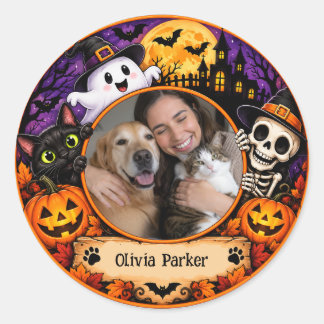 Redondo Adesivo Personalizado de Halloween com Foto e Nome
