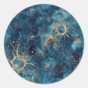 Redondo Adesivo Personalizado de Nebulosa de Abstrato Azul