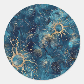 Redondo Adesivo Personalizado de Nebulosa de Abstrato Azul
