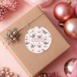 Redondo Adesivo Personalizado de Ornamento de Natal Rosa M