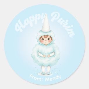 Redondo Adesivo Personalizado de Purim – Algodão Doce Azul