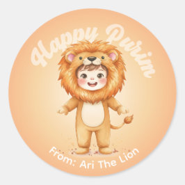 Redondo Adesivo Personalizado de Purim – Tema Leão